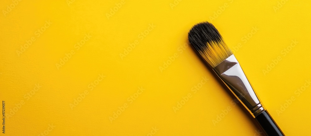 Poster Paintbrush on a bright yellow background symbolizing artistic creativity and expression in a minimalist artistic scene