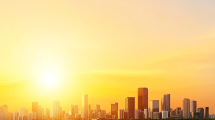 Fototapeta premium City Skyline at Sunset with Warm Orange Sky and Modern Buildings