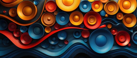 Abstract Colorful Circles Waves Geometric Design 8K Wallpaper