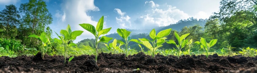 Young plants flourishing in a regenerative garden, showcasing nature's resilience and sustainable growth.