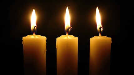 Three Burning Candles Illuminating Dark Space Representing Memory Reflection and Hope