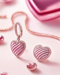 Rose Gold Heart Earrings with Diamond Accents