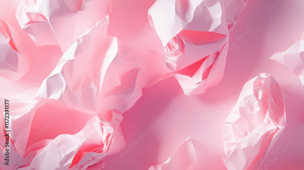 Poster Textured pink crumpled paper background creating a soft and delicate atmosphere for design and creative projects