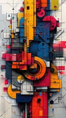 Abstract Geometric Tech Art Bold Colors 8K Modern Design Digital Painting