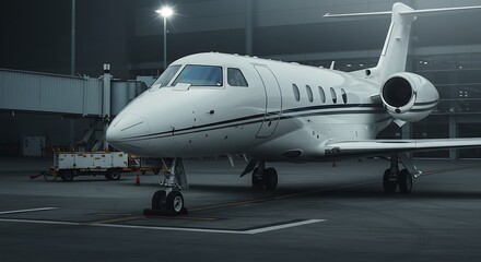 Obraz premium Business private jet airplane parked at terminal. Luxury tourism and business travel transportation concept. Closeup. 3d rendering 