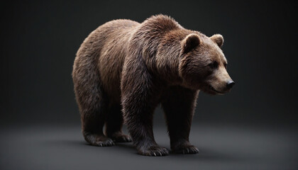 Obraz premium Realistic brown bear standing in a dramatic pose against a black background