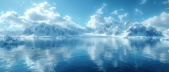 Fototapeta premium Stunning Glacial Landscape Arctic Ocean Mountains Icebergs and Sky