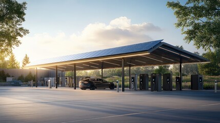Obraz premium solar-powered charging systems with integrated storage solutions, dynamic designs, clean industrial layouts, and sharp focus on sustainability