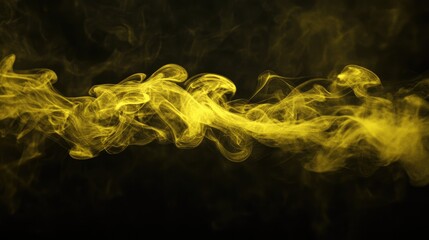Vibrant yellow smoke waves on a dark background creating an abstract atmospheric effect for visual design or artistic projects