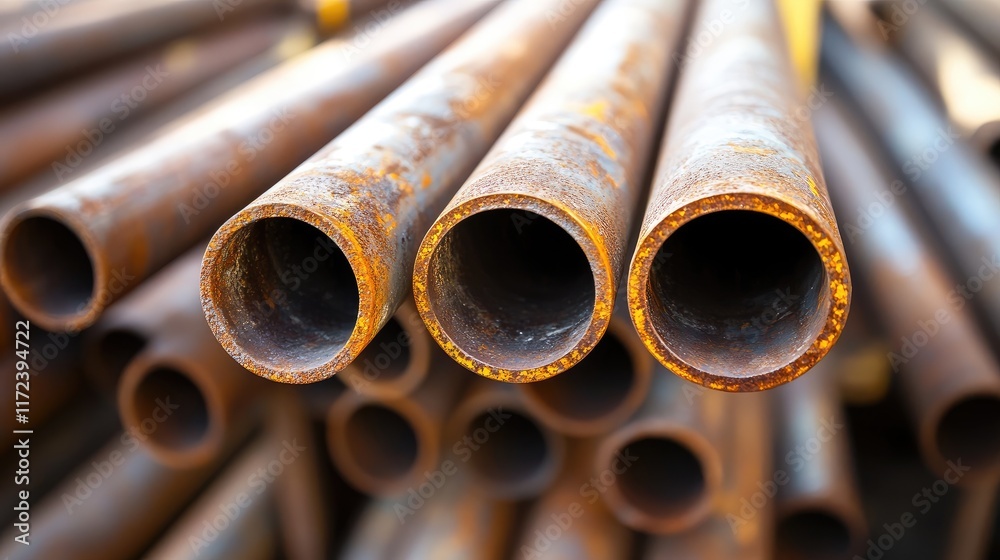 Aufkleber rusty steel pipes showing oxidation and weathered textures in a close-up view ideal for industrial o