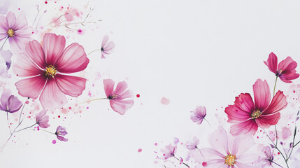 Fototapeta premium Elegant wedding invitation card background vector. Minimal hand painted watercolor botanical flowers texture template background. Design for wedding, vip cover, poster, rsvp moderncard.Valentine's Day