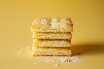 Fototapeta premium A Stack of Buttery Sweet Crackers on Yellow