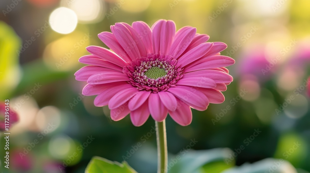 Poster pink flower in backlight with bokeh effect creating a dreamy and vibrant nature scene for floral and