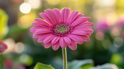 Obraz premium Pink flower in backlight with bokeh effect creating a dreamy and vibrant nature scene for floral and outdoor themed projects