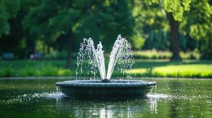 Elegant water fountain in a serene park surrounded by lush greenery reflecting nature's beauty in a tranquil setting
