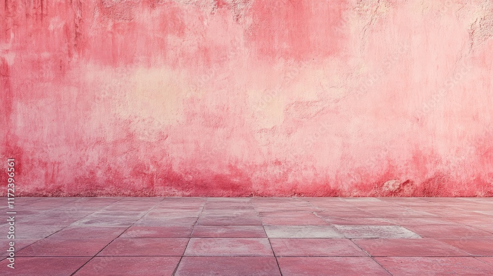 Poster textured pink concrete wall with matching floor surface ideal for backgrounds in artistic and design