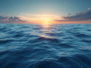Obraz premium A serene ocean view at sunset, showcasing calm waters and a colorful sky.
