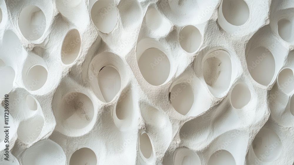 Poster textured abstract close-up of white porous material resembling an egg carton surface for background 