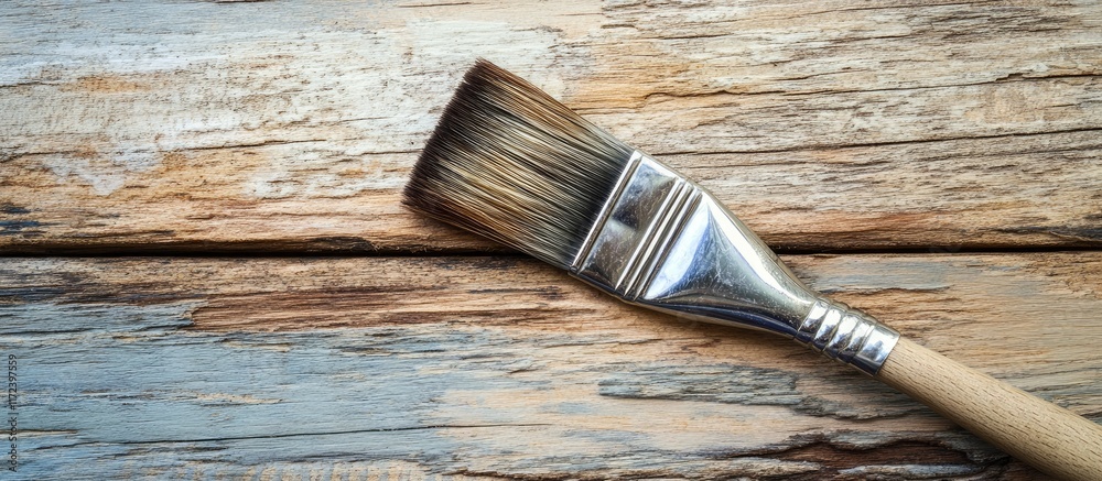 Poster paint brush on rustic wooden background perfect for artistic endeavors and creative expression in va