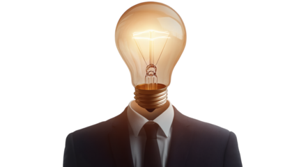 Businessman head light bulb isolated on white transparent background