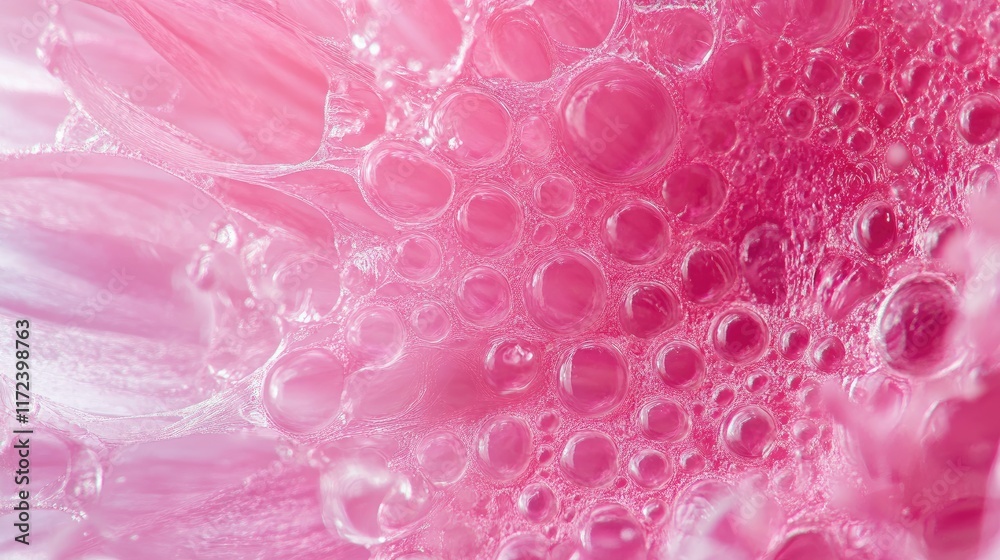 Poster pink chrysanthemum macro with delicate water droplets highlighting intricate floral textures and vib