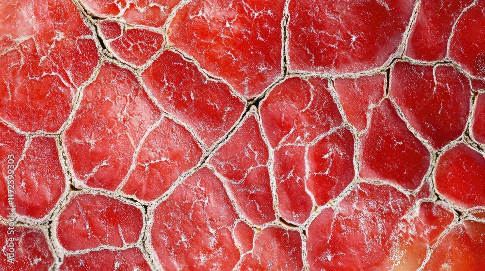 Poster overripe red cucumber skin showcasing intricate white cracks organic texture backdrop in close-up de