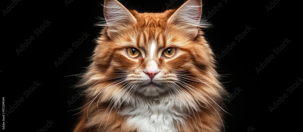 Poster portrait of a majestic red and white cat highlighting its captivating eyes and distinct features aga