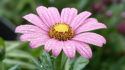 Obraz premium Pink Daisy Bloom with Dew Drops Capturing Nature's Beauty and Freshness in Close-up Photography