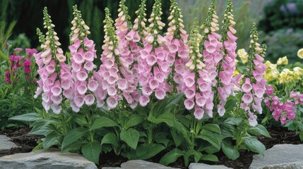 Elegant Pink Digitalis Foxgloves Flourishing in a Vibrant Garden Landscape