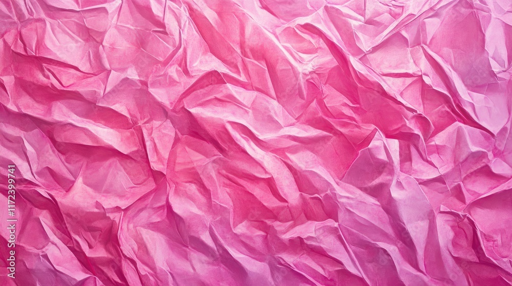 Poster textured pink crumpled paper background for creative design and recycling concepts