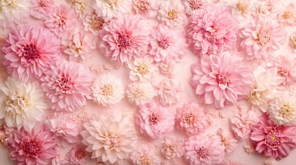 Floral background adorned with vibrant pink and white dahlia flowers in full bloom creating a fresh and elegant natural design.