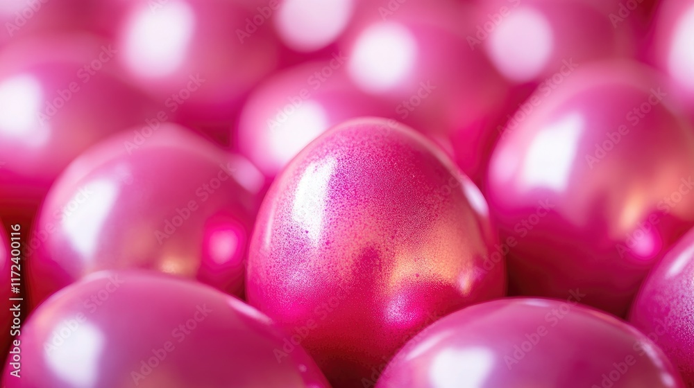 Poster glossy pink easter eggs arranged closely together creating a vibrant festive background for holiday 