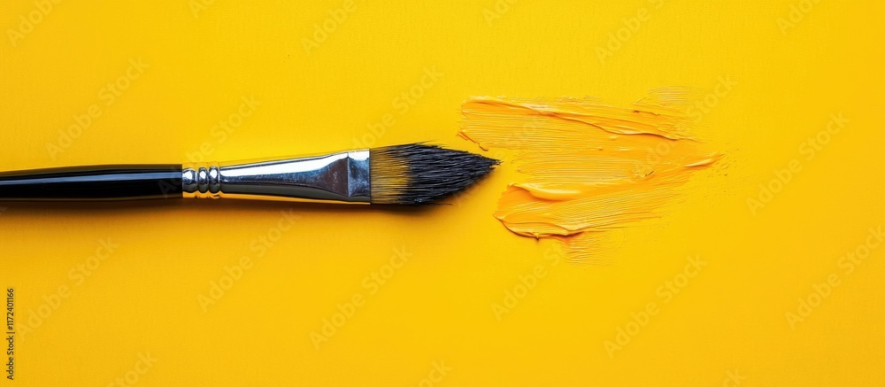 Aufkleber paint brush on vibrant yellow background highlighting artistic creativity and expression in a colorf
