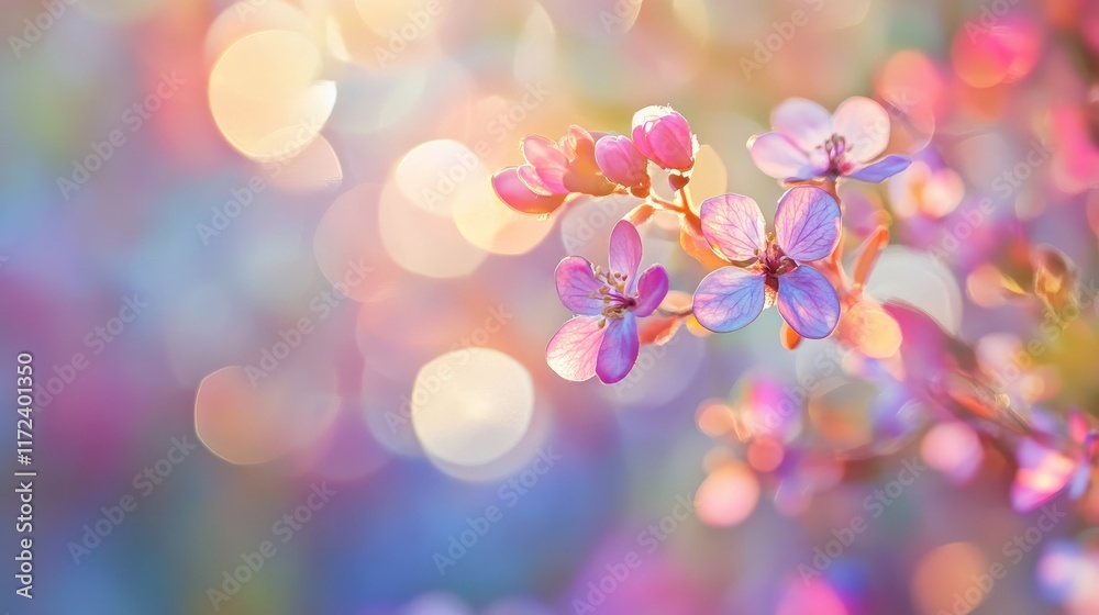 Poster Blurry bokeh background with pastel flowers creating a dreamy effect for card design and creative projects