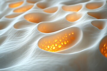 Obraz premium Abstract white surface with glowing orange holes.