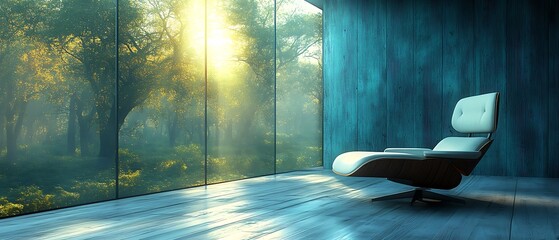 A minimal living room featuring a white recliner chair and a small, sleek side table, both centered on a white background. The room is devoid of additional furnishings or decorations, highlighting 