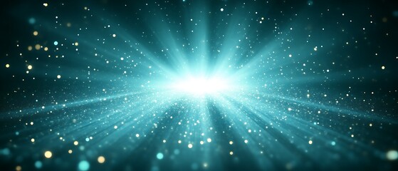Naklejka premium Teal light rays burst with sparkles.