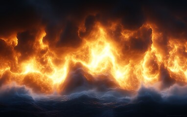 Fiery, apocalyptic clouds over a dark sea.