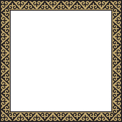 Vector gold with black square Kazakh national ornament. Ethnic pattern of the peoples of the Great Steppe