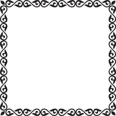 Vector black monochrome square Kazakh national ornament. Ethnic pattern of the peoples of the Great Steppe