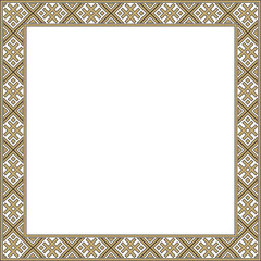 Obraz premium Vector gold and black square Belarusian national ornament frame. Ethnic pattern rectangle of Slavic peoples, Russian, Ukrainian, Serb, Pole, Bulgarian. Cross stitch template