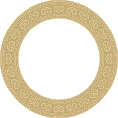 Vector round gold ancient Russian ornament. Slavic border, frame. Circle, ring. Painting of the royal chambers