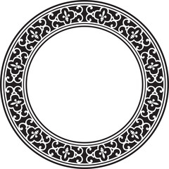 Vector black monochrome round classic renaissance ornament. Circle, ring, european border, revival style frame