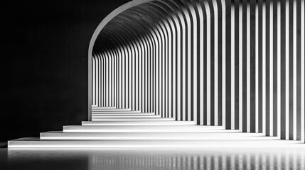 Fototapeta premium Modern architectural design featuring white striped walls and stairs in a minimalist setting