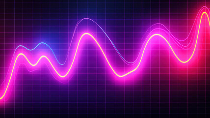 Fototapeta premium A luminous trend forecast chart with glowing neon lines and vibrant prediction bands, elegantly displayed over a textured holographic grid, creating a futuristic and dynamic data visualization.