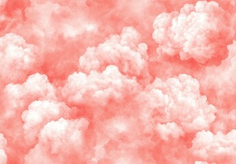 Fototapeta premium Watercolor Pink Sky with Fluffy Clouds