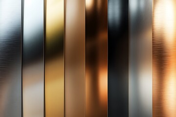 Gold rose, silver, bronze, copper and golden foil texture gradation background set. Vector shiny and metalic gradient collection for border,