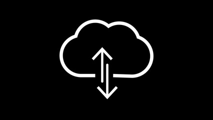 Cloud upload download icon isolated with black background.