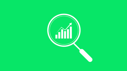 magnifying glass focuses on financial growth graph with green background.