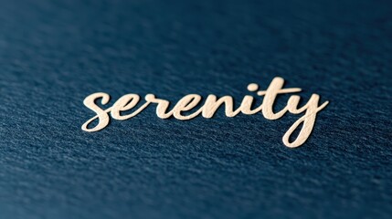 Fototapeta premium Serenity Wooden Word Art on Textured Blue Background for Calmness and Peaceful Atmosphere